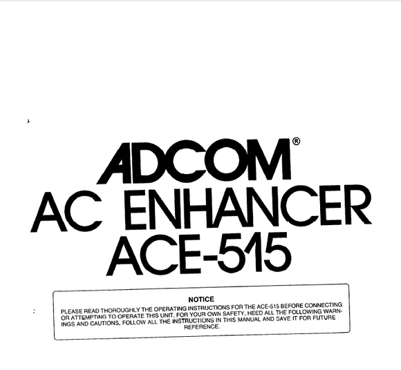 ADCOM ACE515 Enhancer Operation Manual