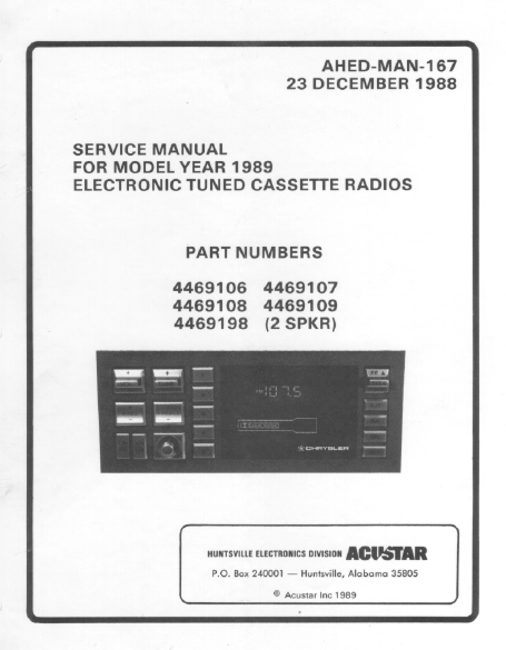 Audio TO Clearcom-acustar_chrysler-4469106_model_year-1989 Service Manual