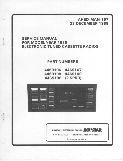 BOSE Model Year 1989 Cassette Radios Service Manual