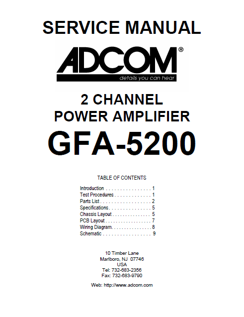 ADCOM GFA-5200 2Channel Power Amp Service Manual