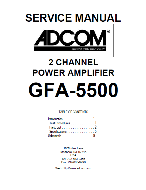 ADCOM GFA-5500 2Channel Power Amp Service Manual