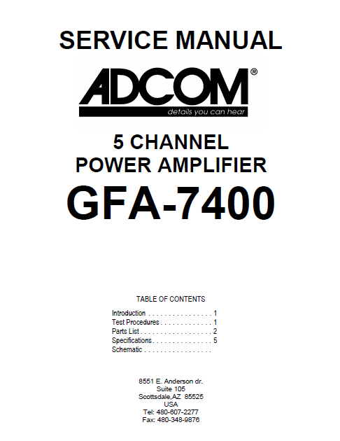 ADCOM GFA-7400 5Channel Power Amp Service Manual