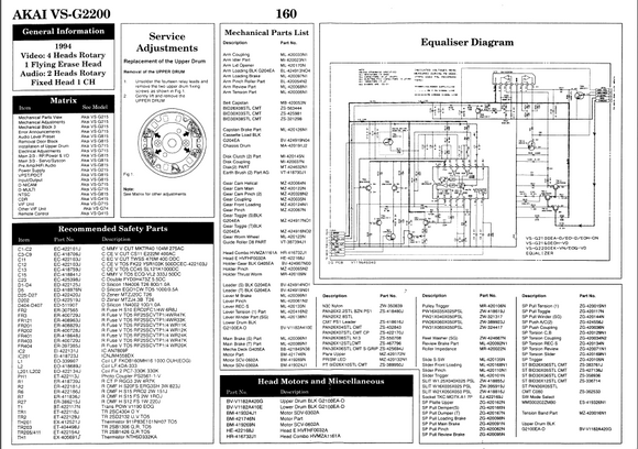 AKAI VS-G2200 Parts List Equalizer Schematics