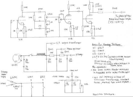 ALLESANDRO Hound Dog Redbone Preamp Heater Supply Schematic
