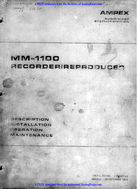 AMPEX MM-1100 Recorder Reproducer Service Manual
