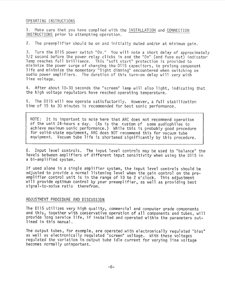 AUDIO RESEARCH D115MKII Bias Adjustment Instruction Manual