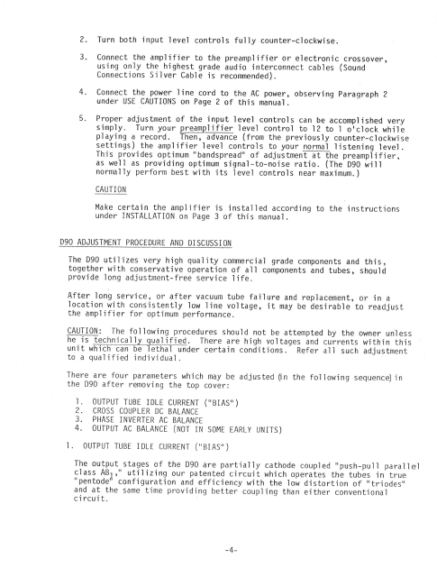 AUDIO RESEARCH D90-90B Adjustment Instruction Manual