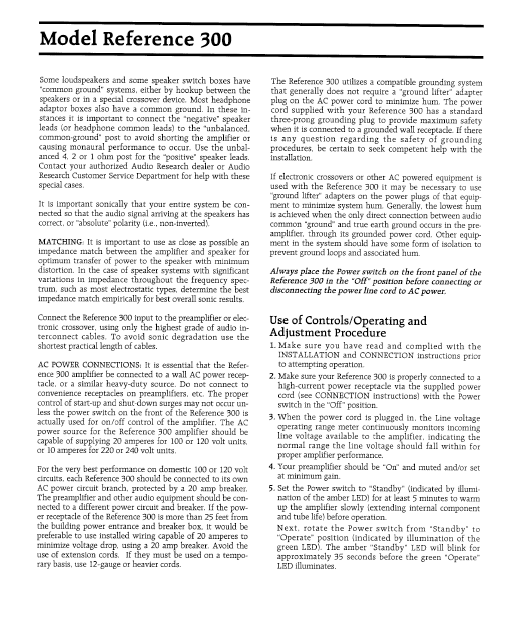 AUDIO RESEARCH Model Reference 300