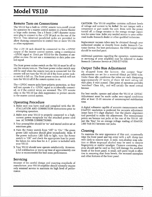 audio-research_VS110_BiasAdjust Service Manual