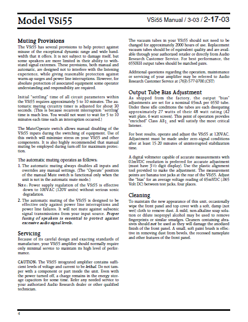 AUDIO RESEARCH VSi55 Bias Adjustment