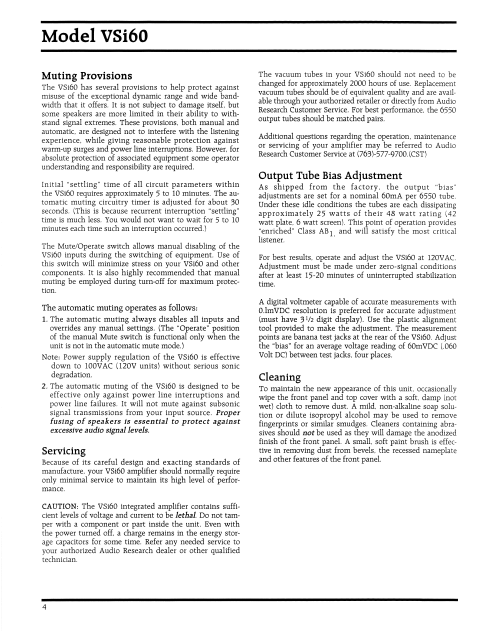 AUDIO RESEARCH VSi60 Bias Adjustment