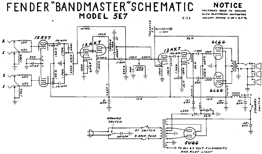 FENDER Bandmaster 5e7 Schematics