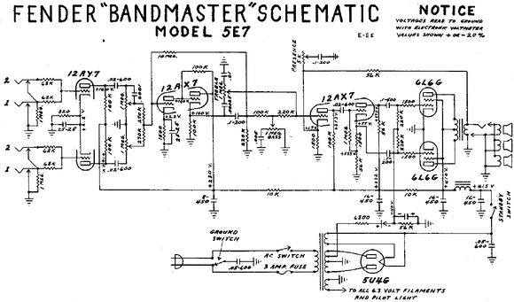 FENDER Bandmaster 5e7 Schematics