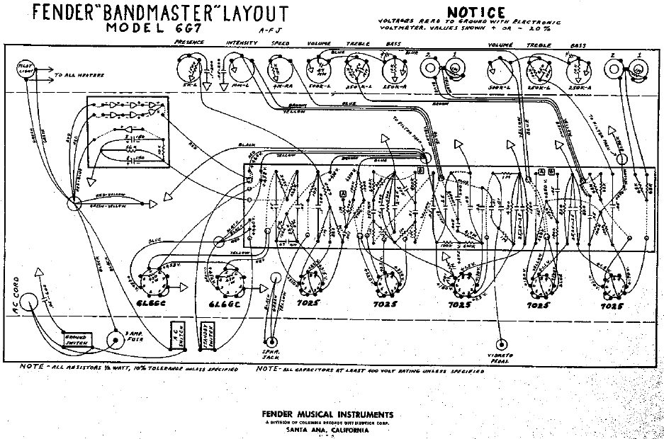 FENDER Bandmaster 6g7 Layout – Electronic Service Manuals