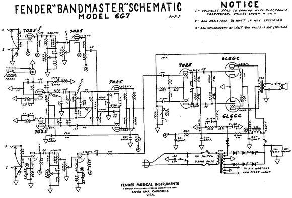 FENDER Bandmaster 6g7 Schematic