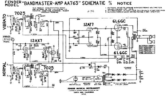 FENDER Bandmaster AA763 Schematic