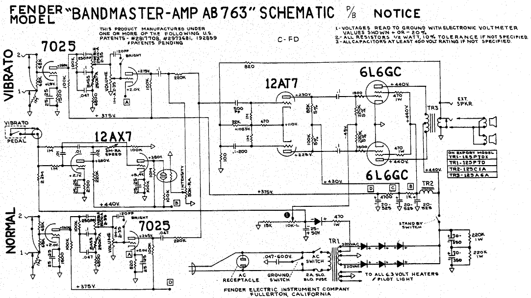 FENDER Bandmaster AB763 Schematic