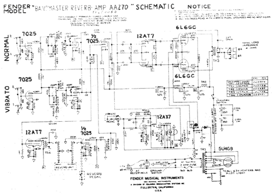 FENDER Bandmaster Reverb AA270 Schematic