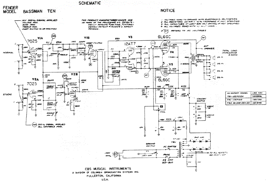 FENDER Bassman 10 Schematic – Electronic Service Manuals