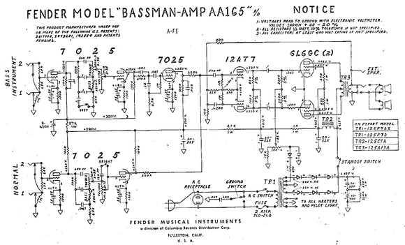 FENDER Bassman AMP AA165 Schematic