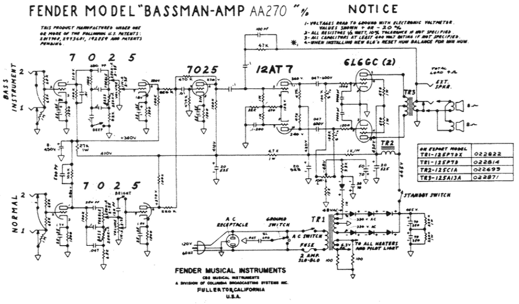 FENDER Bassman Amp AA270 schematic – Electronic Service Manuals