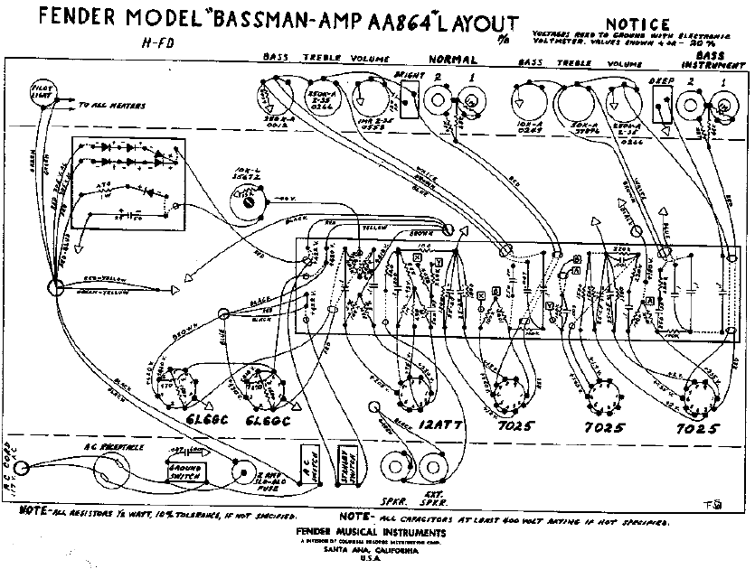 FENDER Bassman Model AA864 Layout