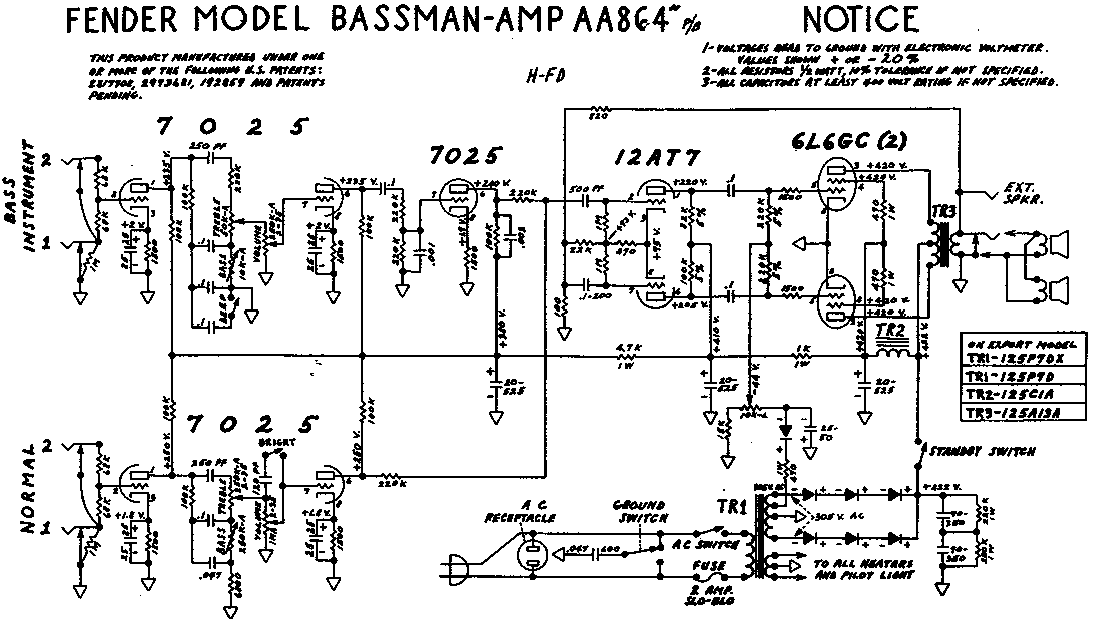 FENDER Bassman Model AA864 Schematic