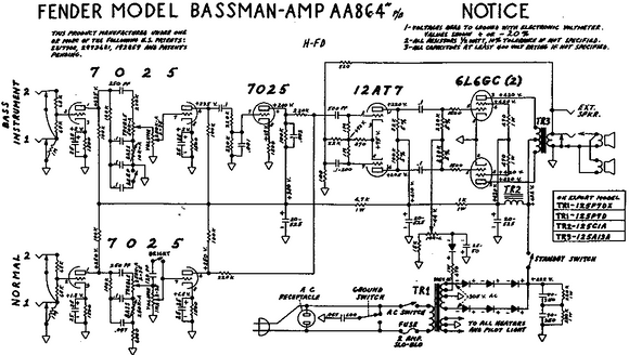 FENDER Bassman Model AA864 Schematic