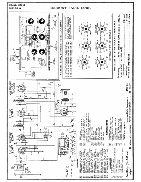BELMONT  Model 6D111A Radio Corp Schematic