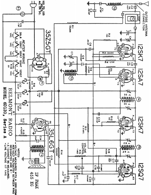 BELMONT  Model 6D120A Radio Corp Schematics