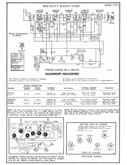 BELMONT  Model 6P11 Radio Corp Schematic