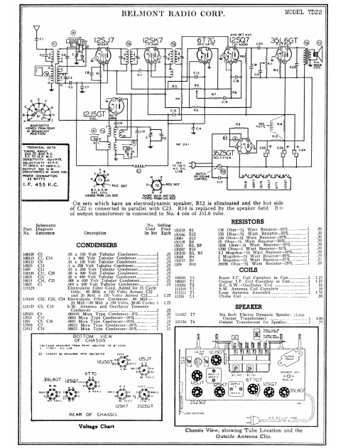 BELMONT  Model 7D22 Radio Corp Schematics