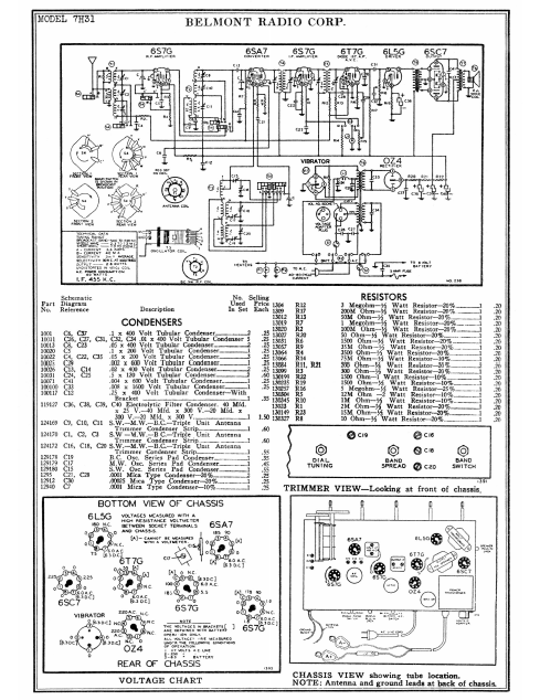 BELMONT  Model 7H31 Radio Corp Schematics