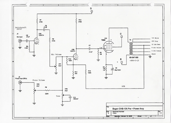 BOGEN Model CHB-10A Pre Power Amplifier Schematic