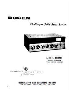 BOGEN Model CHS-100 Transistor Amplifier Operation Manual