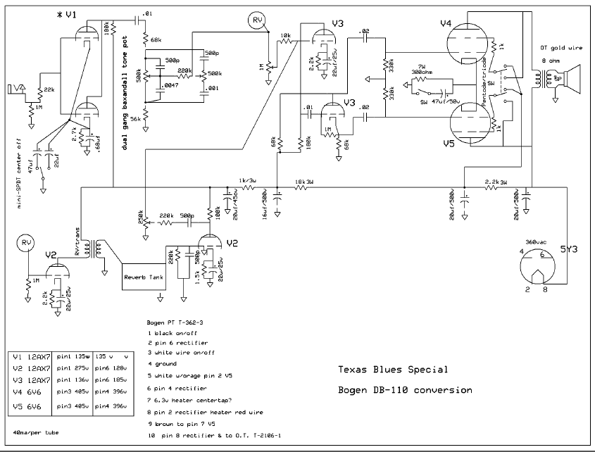 BOGEN DB-110 Texas Blues Special Schematics