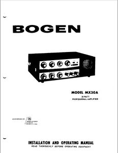 Bogen MX30A Professional Amplifier Operation Manual