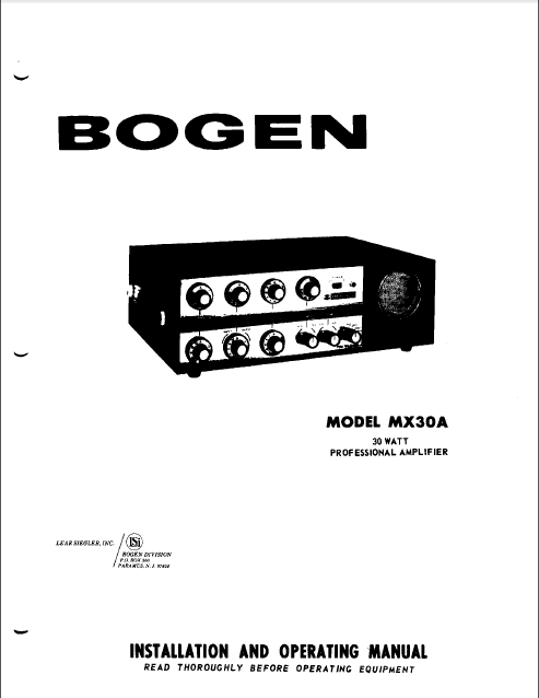 Bogen MX30A Professional Amplifier Operation Manual