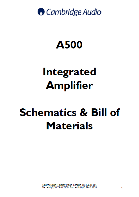 Cambridge Audio A500 Integrated Amplifier Schematics