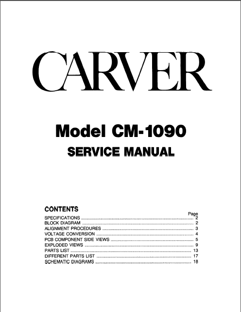 CARVER Model CM-1090 Service Manual