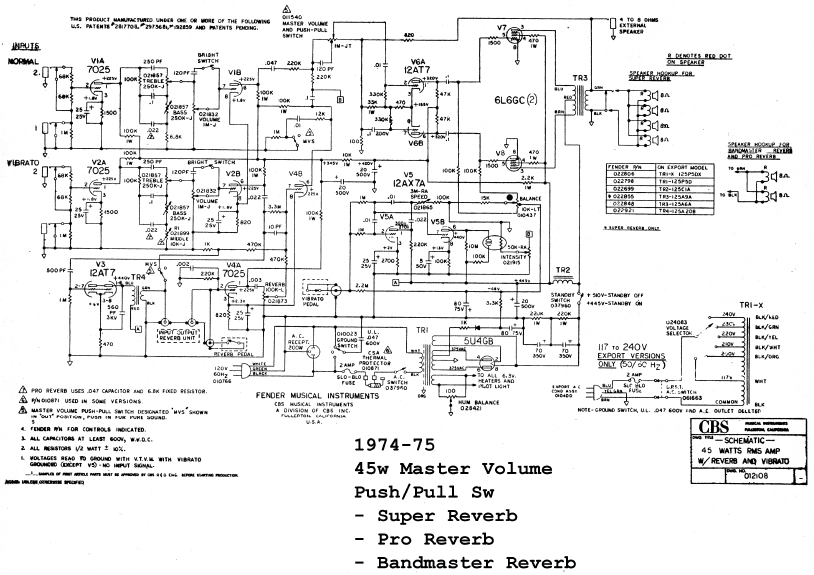 FENDER CBS 45w Master Volume Push Pull Sw Schematic