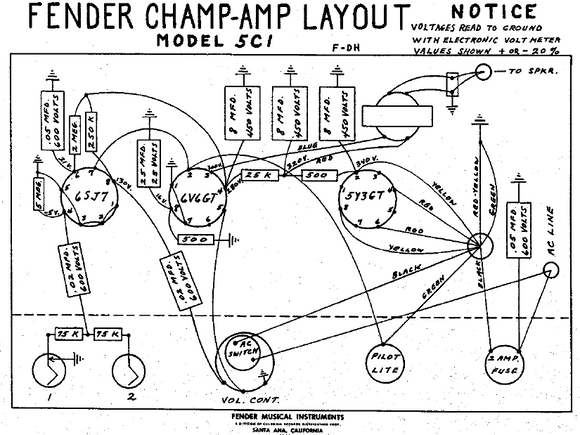 FENDER Champ Amp Model 5C1 Layout
