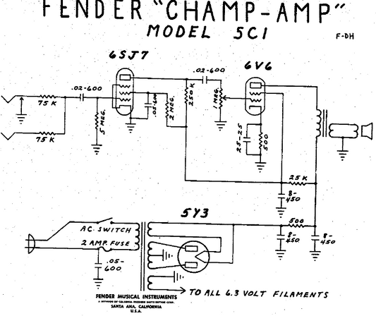 FENDER Champ Amp Model 5C1 Schematic