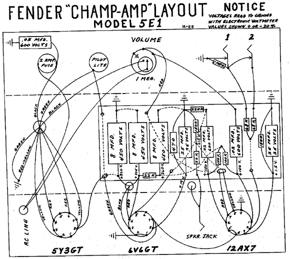 FENDER Champ Amp Model 5E1 Layout
