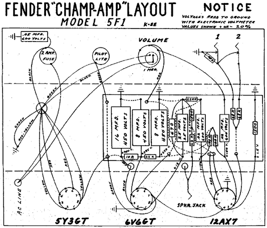 FENDER Champ Amp Model 5F1 Layout