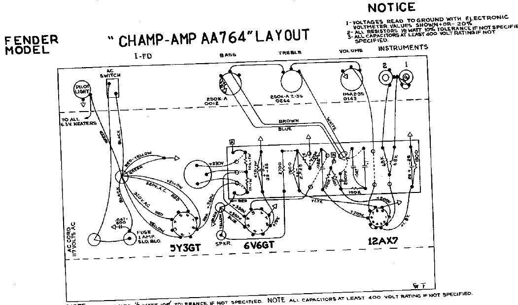 FENDER Champ Amp AA764 Layout