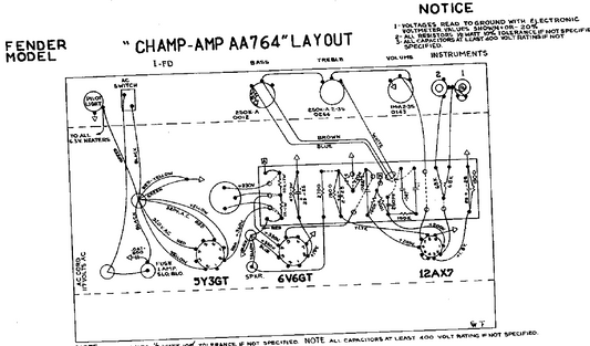 FENDER Champ Amp AA764 Layout
