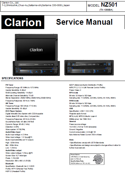 Audio TO Clearcom-clarion_NZ501_tx-1066ba_sm Service Manual
