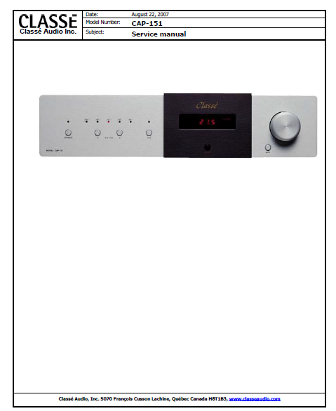 Audio TO Clearcom-classe_audio_cap-151_integrated_amp_2002_sm_[ET] Service Manual