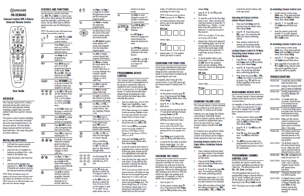 COBRA TO Cybernet- comcast_dvr_remote_manual Service Manual
